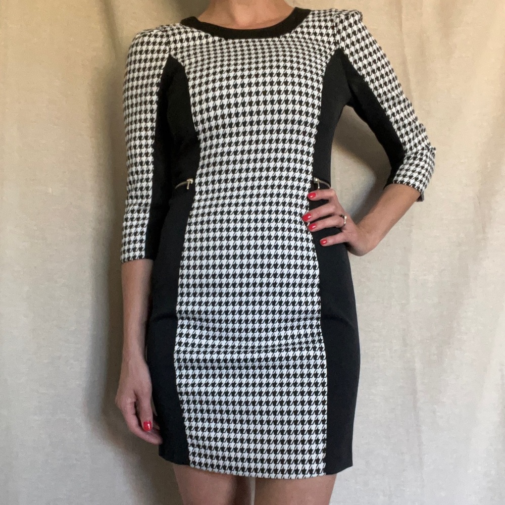 H&M cocktail dress 3/4 sleeve houndstooth print - Picture 6 of 9